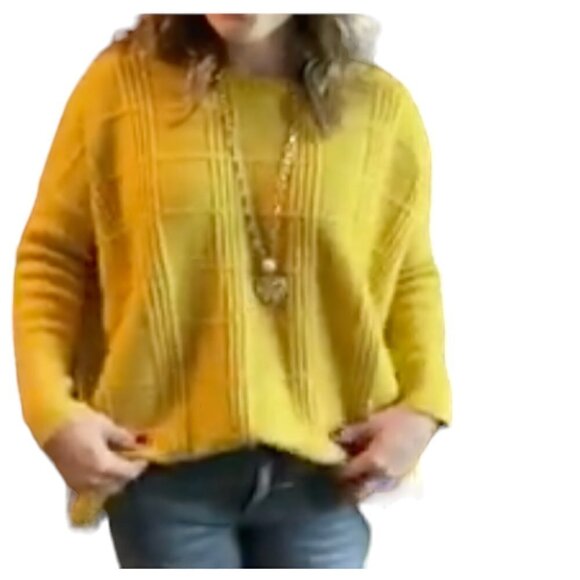 cabi Golden Yellow Oversized Long Sleeve Split Side Round Neck Sweater, Small - Picture 13 of 14